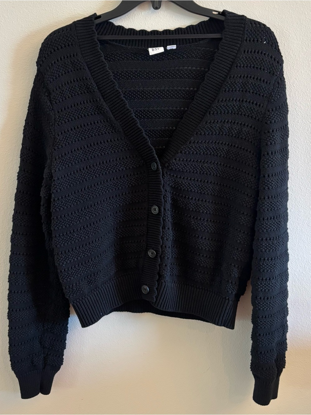 GAP Relaxed Mixed-Stitch Crochet Cardigan True Black SP24 Style 885659 Medium